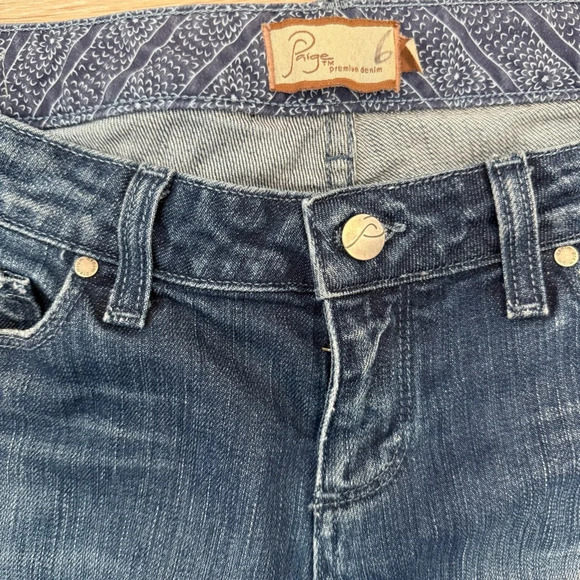 Paige Premium Dark Denim Roxbury Stretch Mid-rise Distressed Straight Leg 29 EUC - Picture 4 of 13